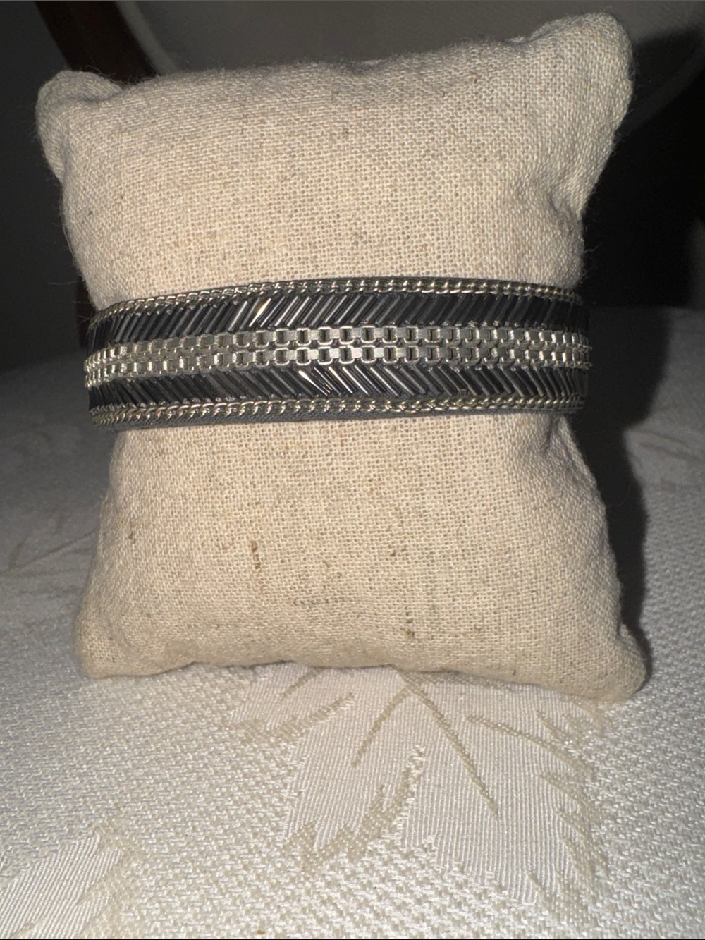 Stella & Dot Black and Silver Layered Metal Cuff Bracelet